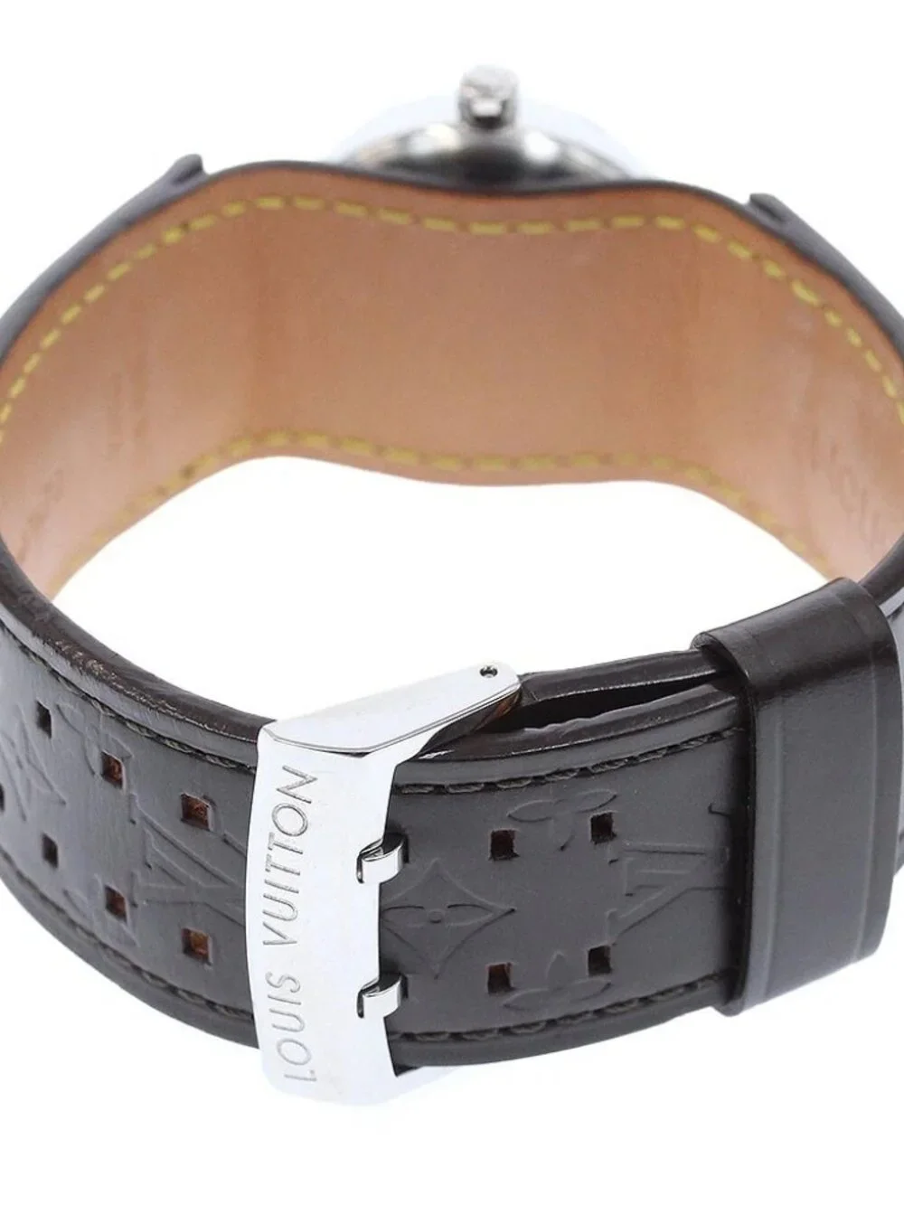 LOUIS VUITTON Tambour Q1211 Date Brown Dial Quartz Ladies Watch_970964